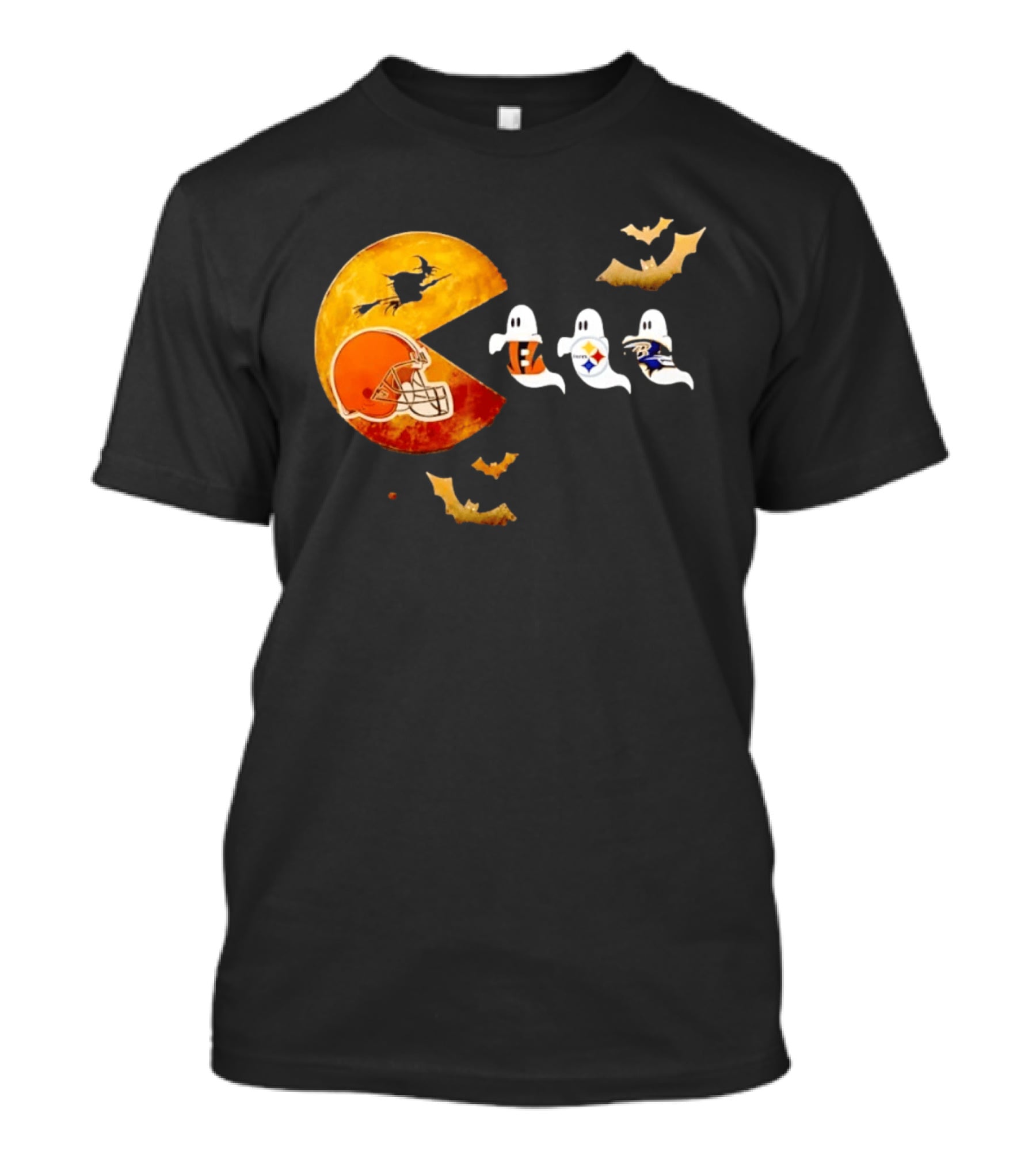 Cleveland Browns Pac Man Vs Bengals Steelers Ravens Halloween Battle T-Shirt