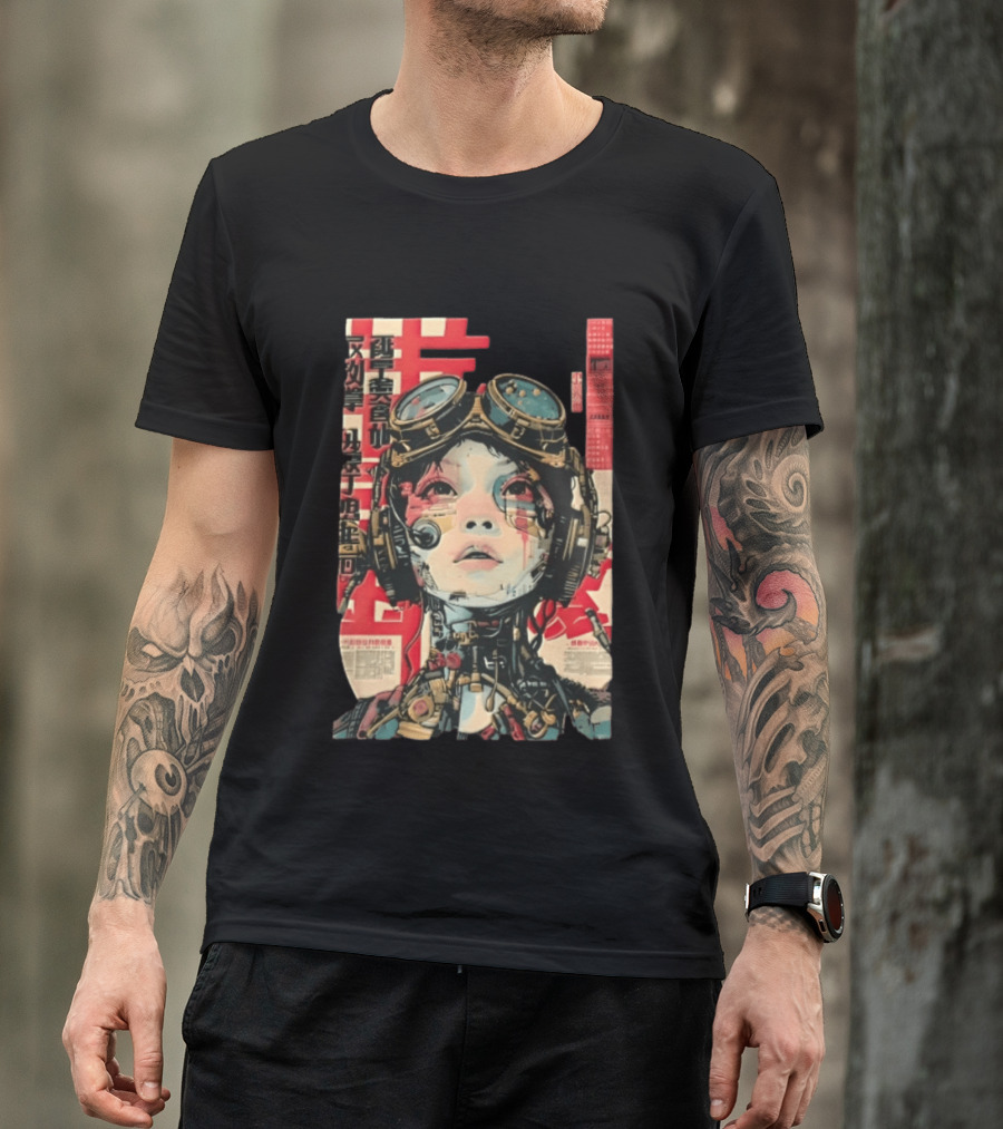 Cyberpunk Cyborg Woman With Goggles And Headphones Futuristic Aesthetic T-Shirt