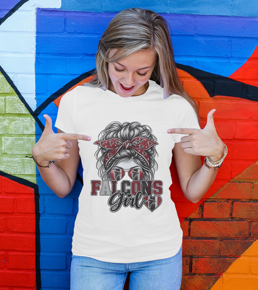 Falcons Girl Messy Bun Bandana Sunglasses T-Shirt