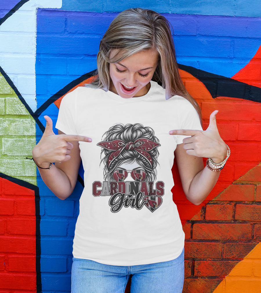 Cardinals Girl Messy Bun Bandana Sunglasses Football T-Shirt