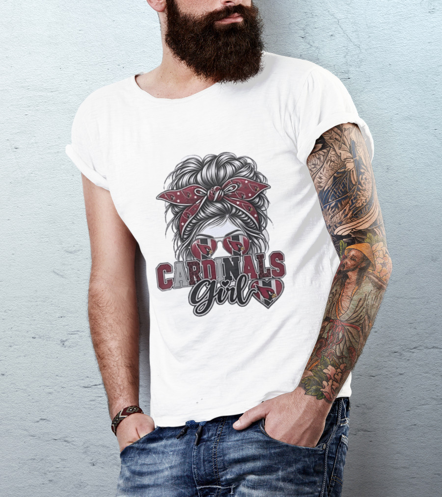 Cardinals Girl Messy Bun Bandana Sunglasses Football T-Shirt