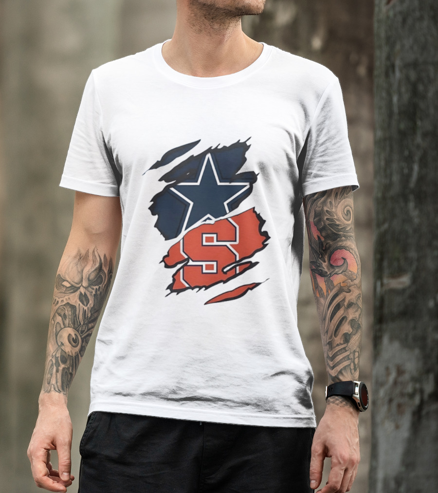 Dallas Cowboys Star And Syracuse Orange Torn Fabric T-Shirt