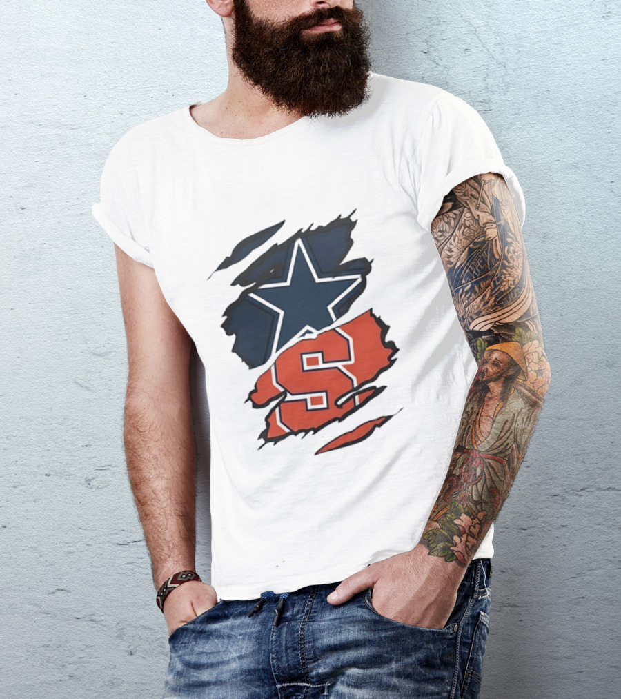 Dallas Cowboys Star And Syracuse Orange Torn Fabric T-Shirt