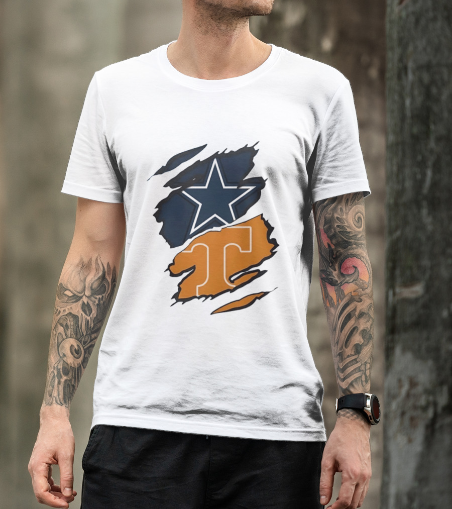 Dallas Cowboys Star Tennessee Volunteers Logo Ripped Effect T-Shirt