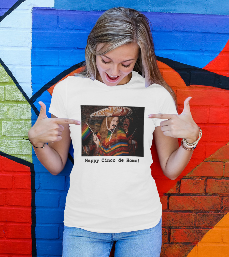 Happy Cinco De Homo Rainbow Poncho Sombrero Pride Celebration T-Shirt