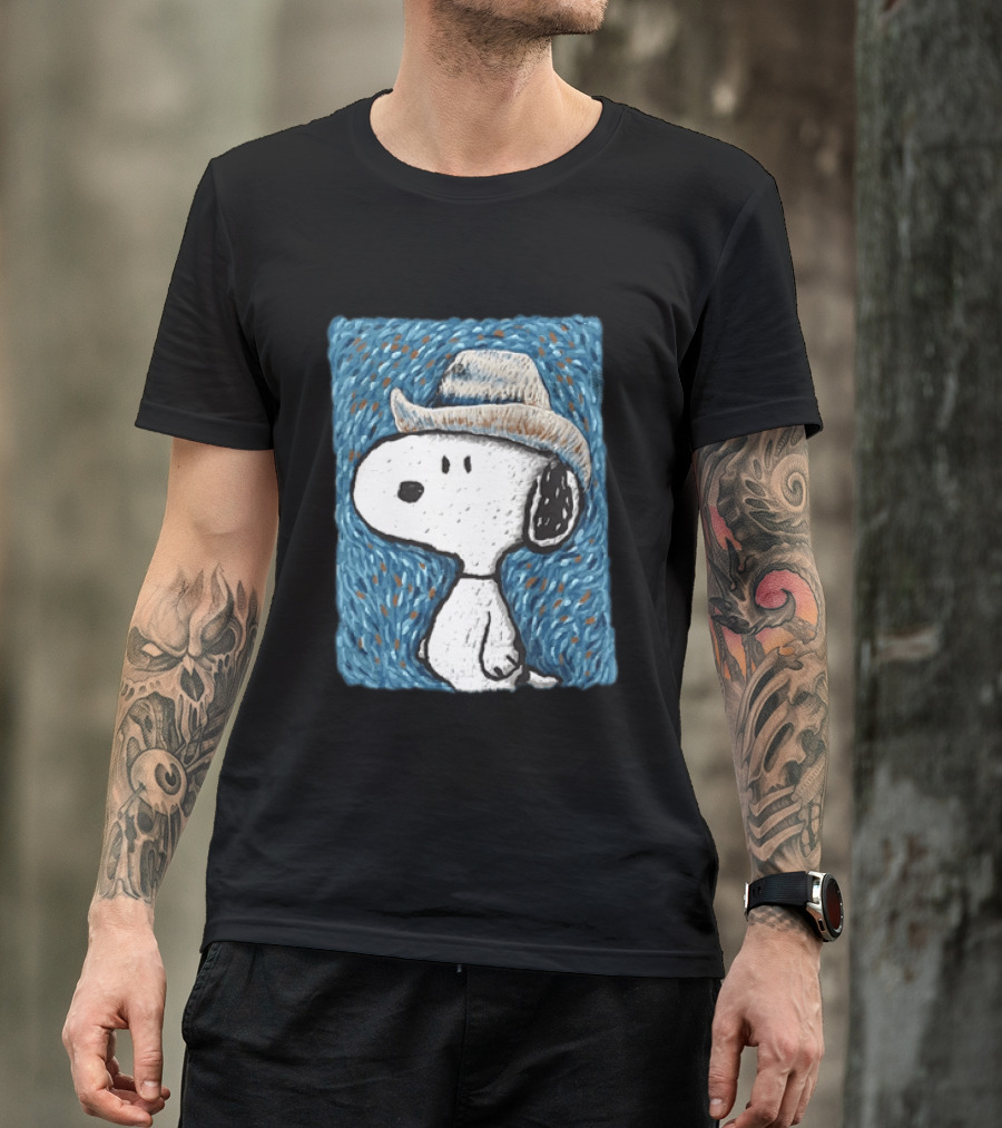 Snoopy Peanuts Cowboy Hat Embroidery T-Shirt