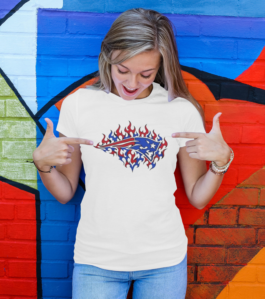 New England Patriots Flaming Blue And Red Sports Team T-Shirt