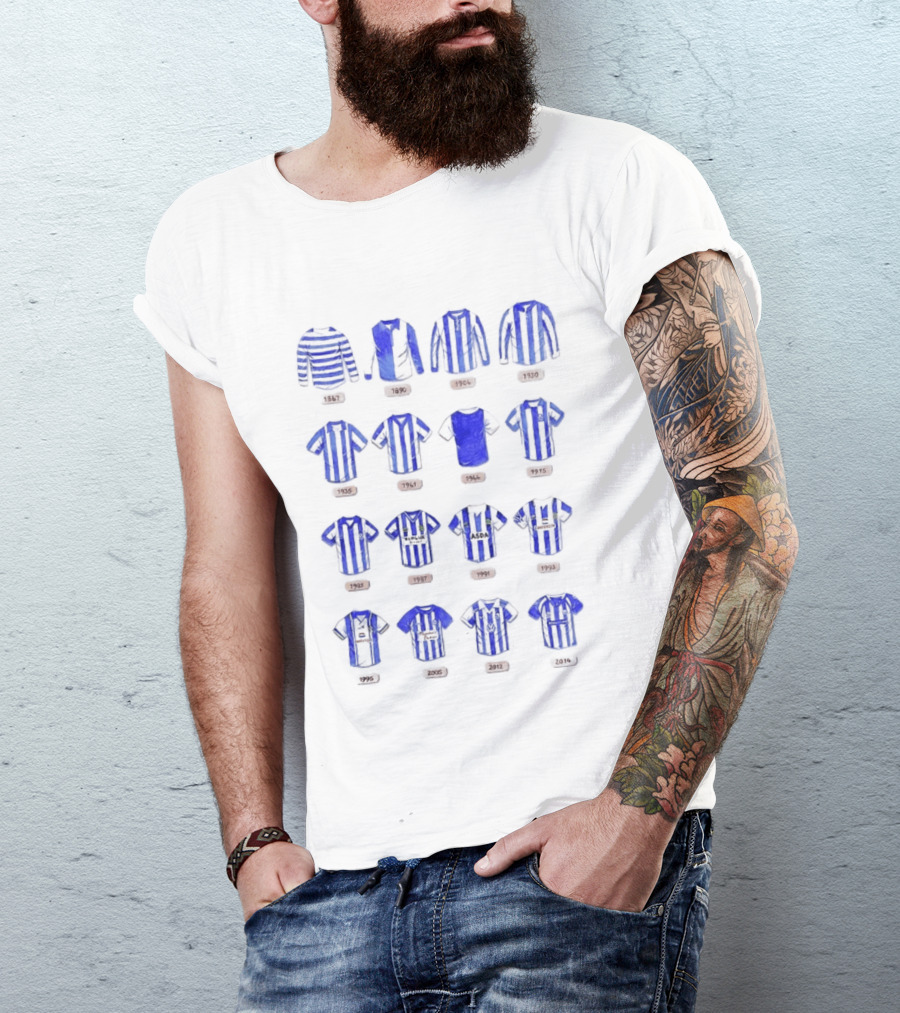 Sheffield Wednesday FC Kit Evolution 1867 1993 Blue And White Stripes T-Shirt