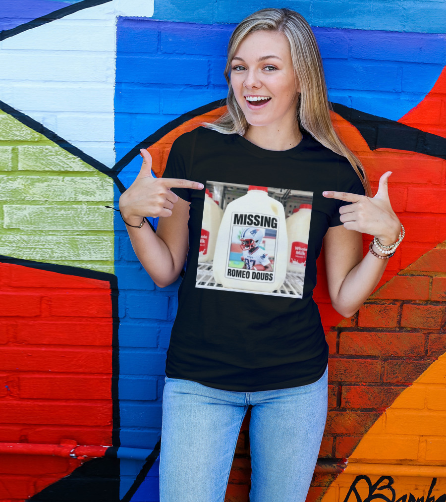 Missing Romeo Doubs Football Milk Carton With Patriots Helmet Image T-Shirt