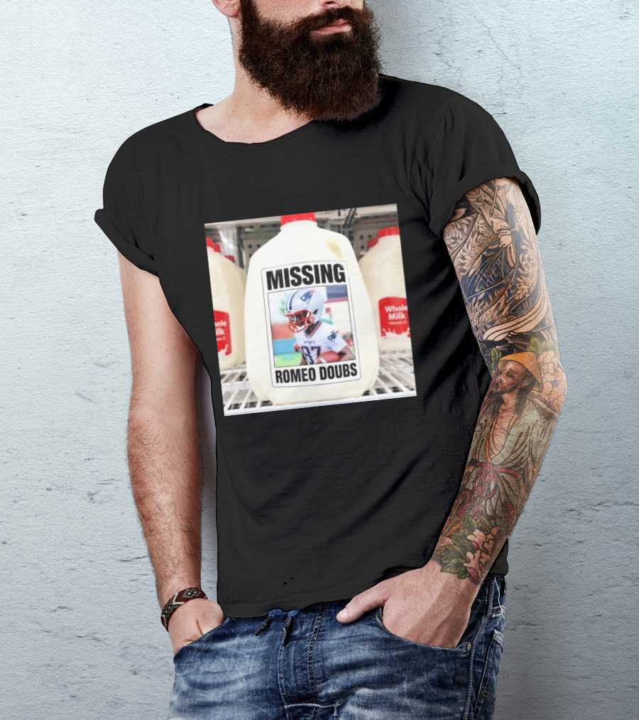 Missing Romeo Doubs Football Milk Carton With Patriots Helmet Image T-Shirt