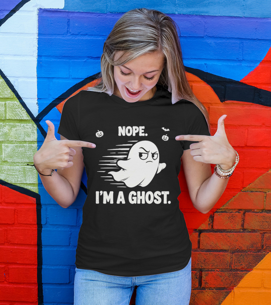 Nope I'm A Ghost Halloween Spooky With Pumpkins And Bats T-Shirt