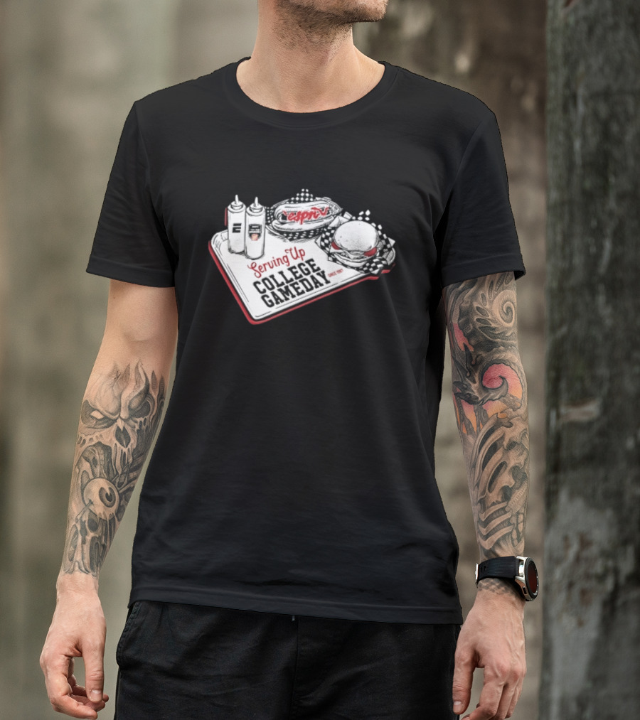 Espn Serving Up College Gameday Since 1987 Food Tray Hot Dog Burger Sketch T-Shirt