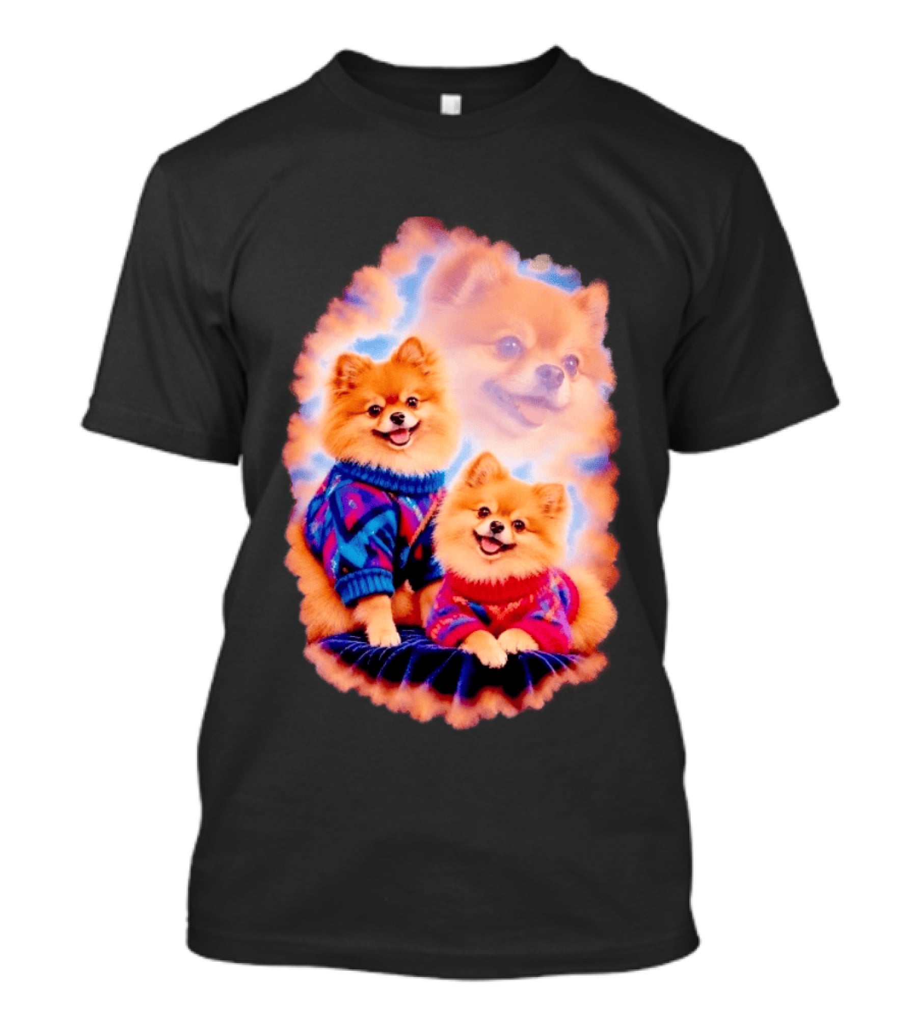 Pomeranian Puppies Cozy Sweaters Neon Pastel Vibe T-Shirt