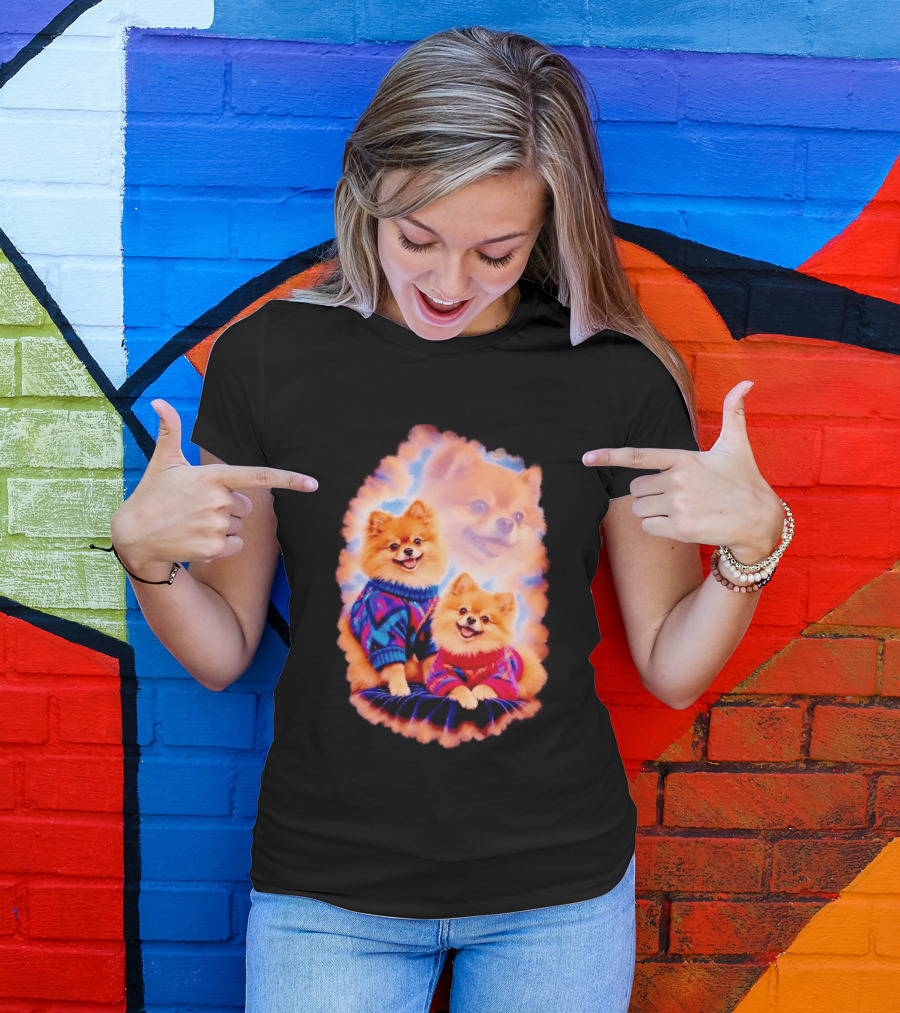 Pomeranian Puppies Cozy Sweaters Neon Pastel Vibe T-Shirt