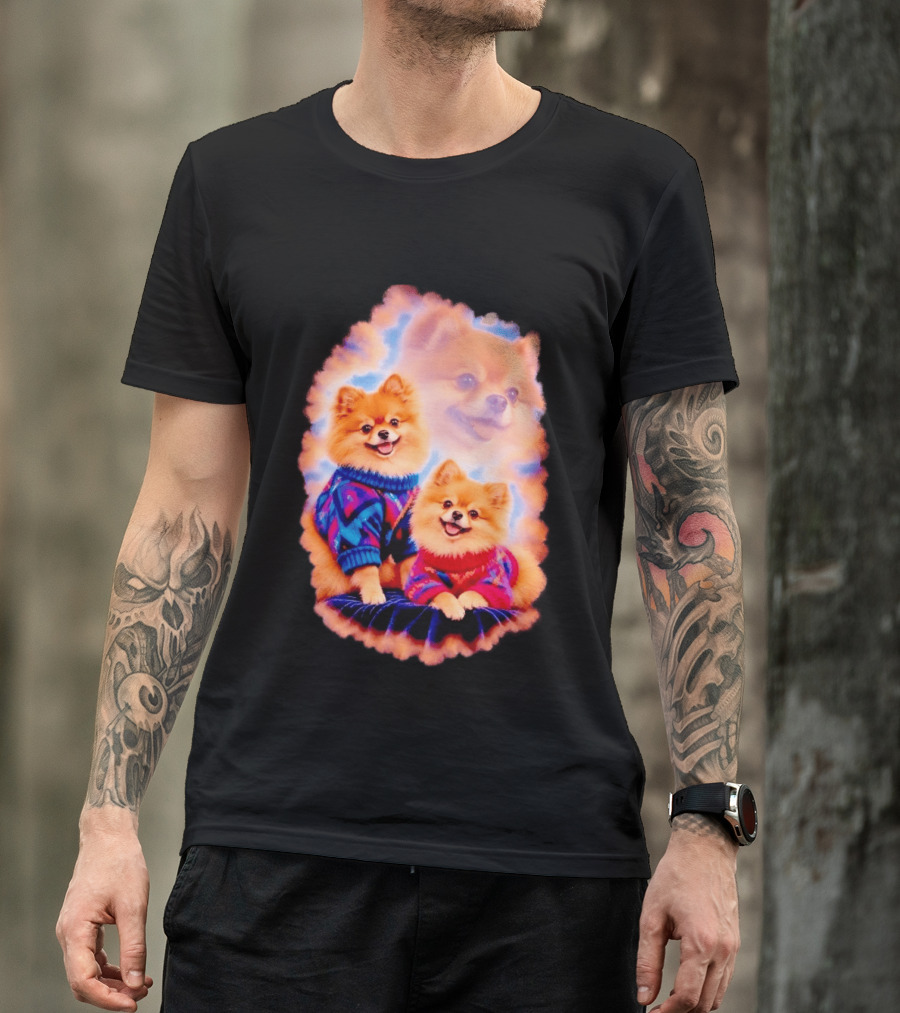 Pomeranian Puppies Cozy Sweaters Neon Pastel Vibe T-Shirt
