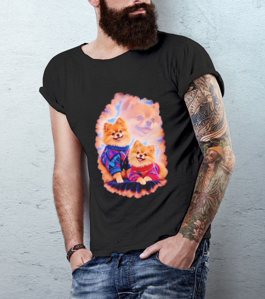 Pomeranian Puppies Cozy Sweaters Neon Pastel Vibe T-Shirt