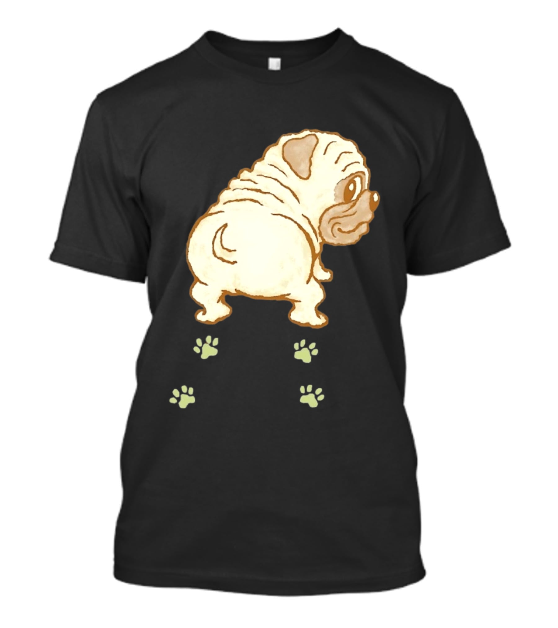 Pug Looking Back With Paw Prints Dog Cute Canine T-Shirt
