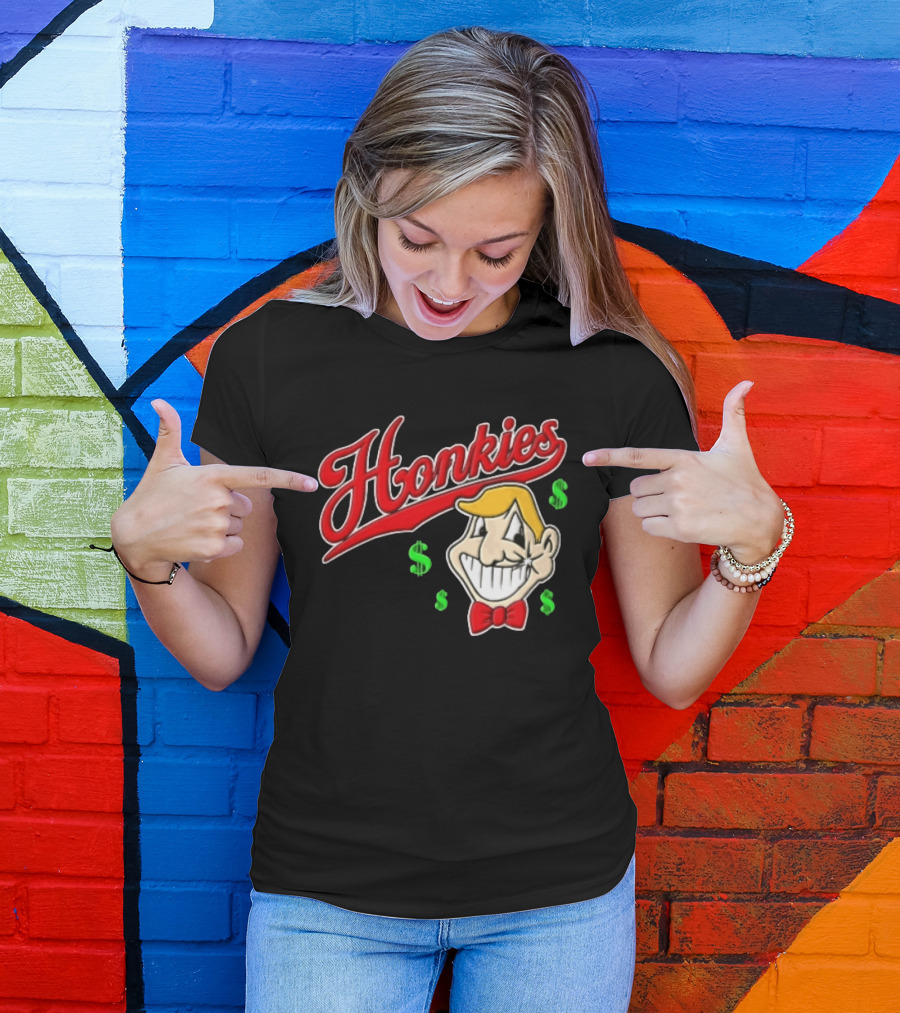 Honkies Red Script Cartoon Blond Man Dollar Signs T-Shirt