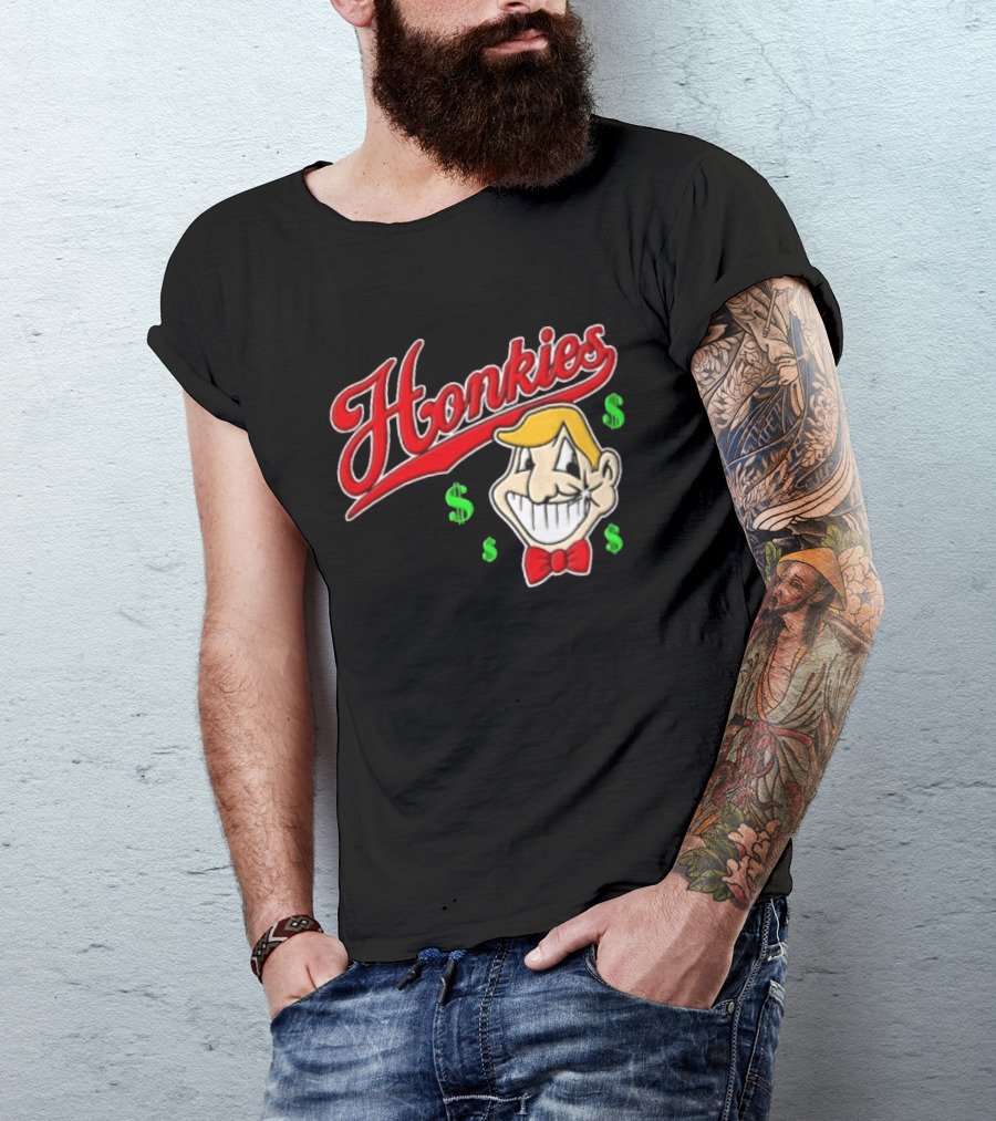 Honkies Red Script Cartoon Blond Man Dollar Signs T-Shirt