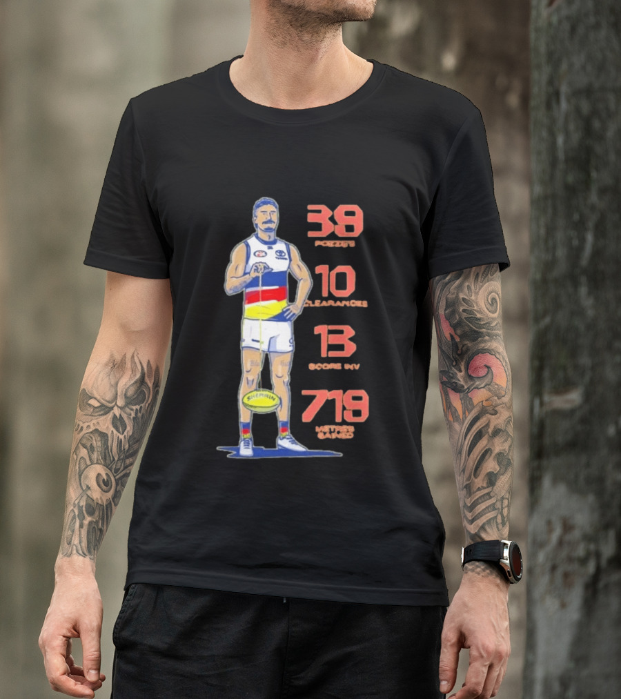 Izak Rankine Adelaide Crows 39 Pozzies 10 Clearances 13 Score Inv 719 Metres Gained AFL Sherrin Rugby Stats T-Shirt
