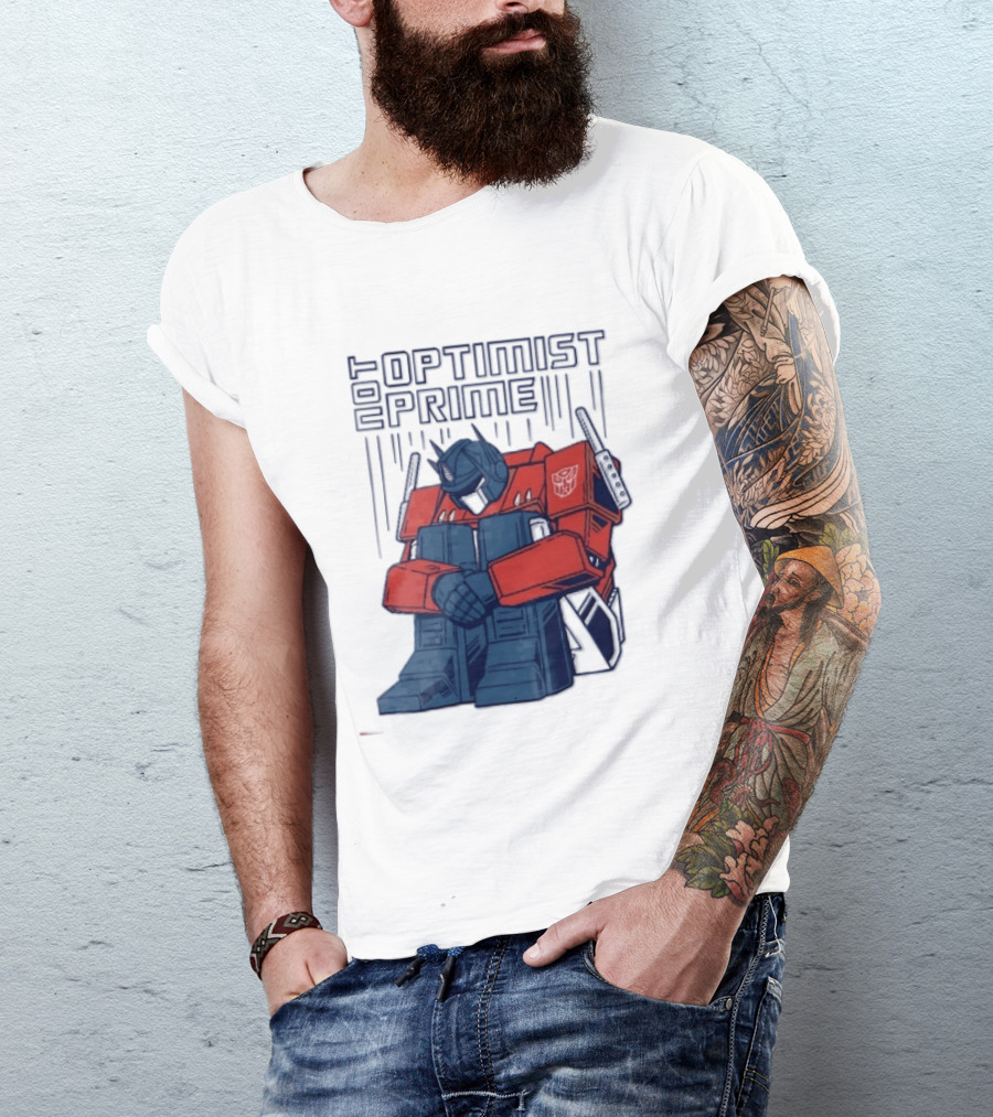 Optimist Prime Depressed Sad Robot Autobots Sitting T-Shirt