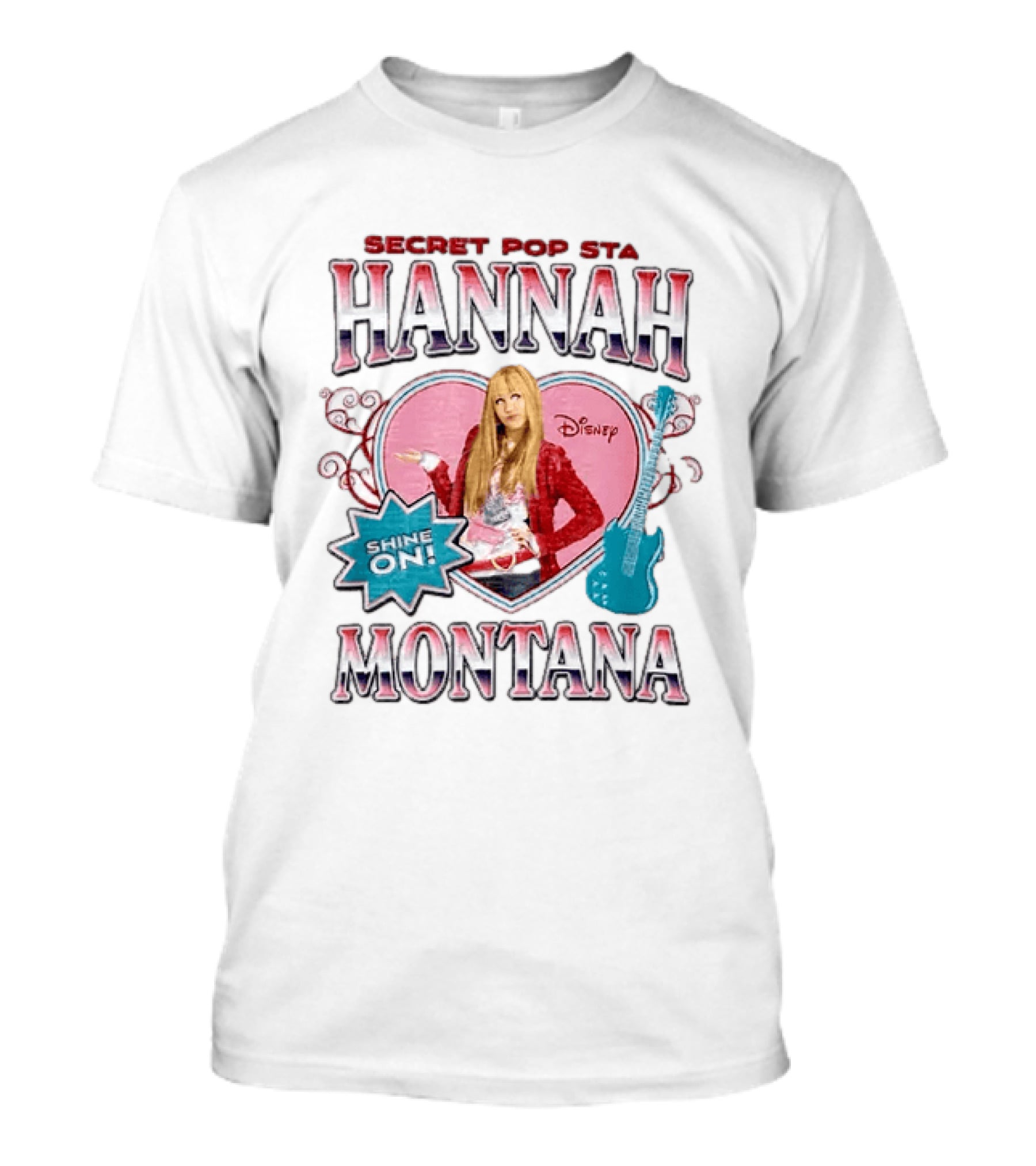 Hannah Montana Secret Pop Star Shine On Disney Heart Electric Guitar T-Shirt
