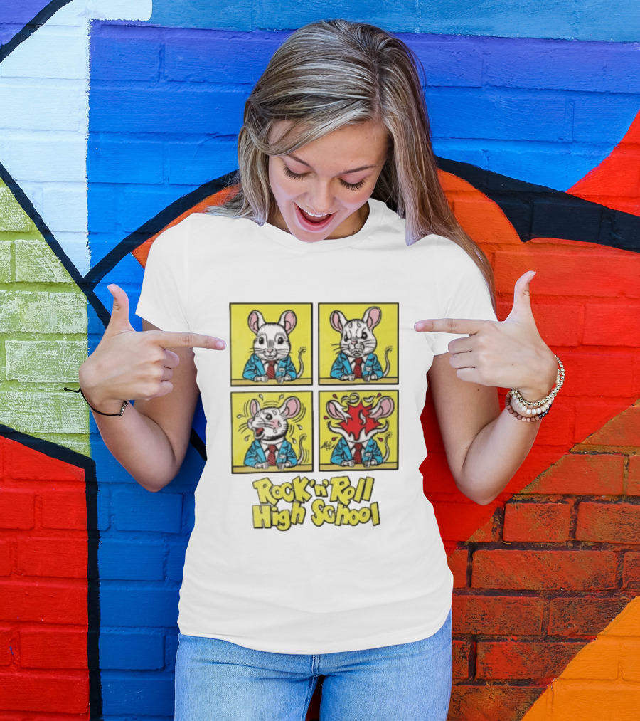 Rock N Roll High School Comic Mouse Head Explosion Cartoon Panels T-Shirt