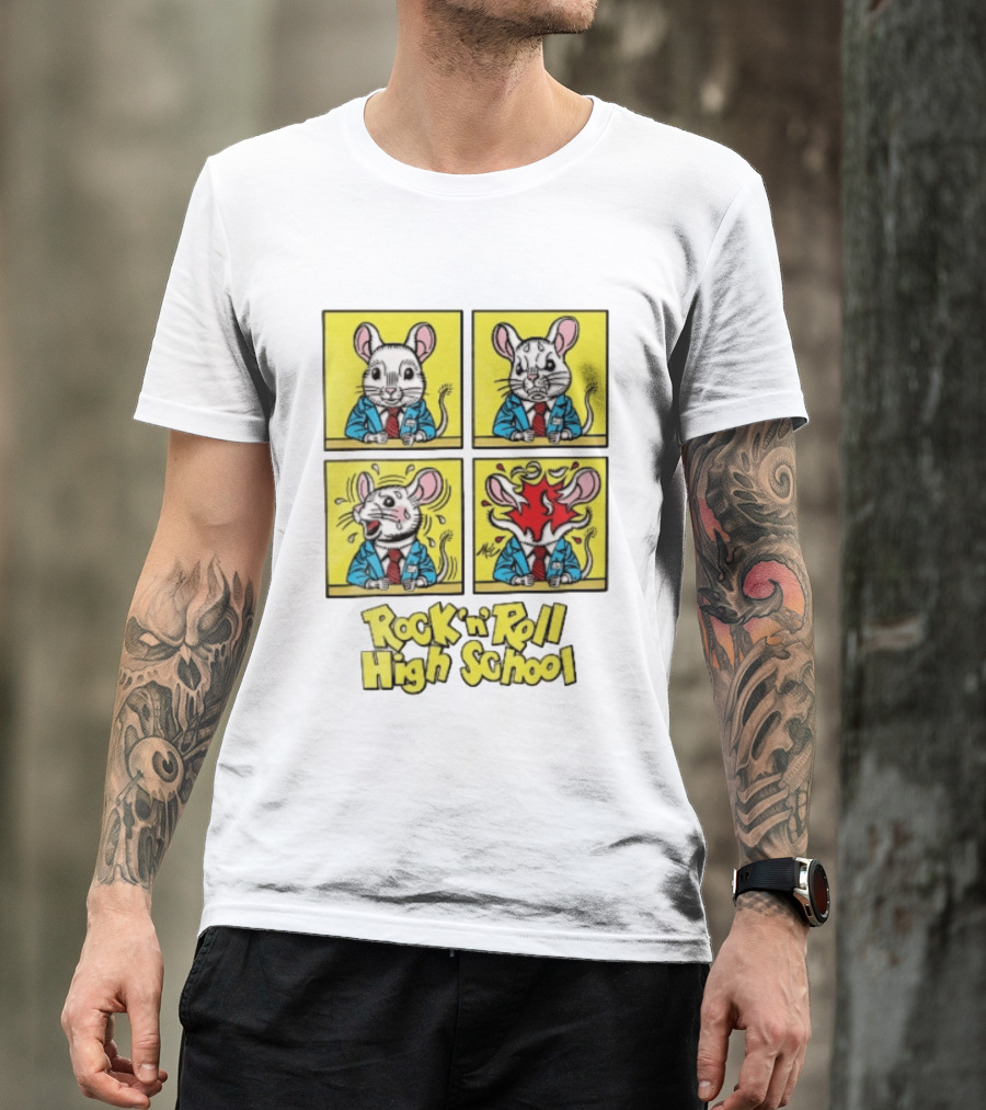 Rock N Roll High School Comic Mouse Head Explosion Cartoon Panels T-Shirt