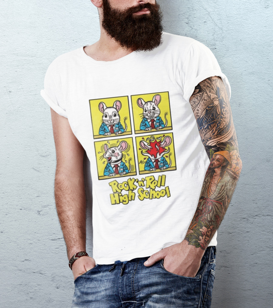 Rock N Roll High School Comic Mouse Head Explosion Cartoon Panels T-Shirt
