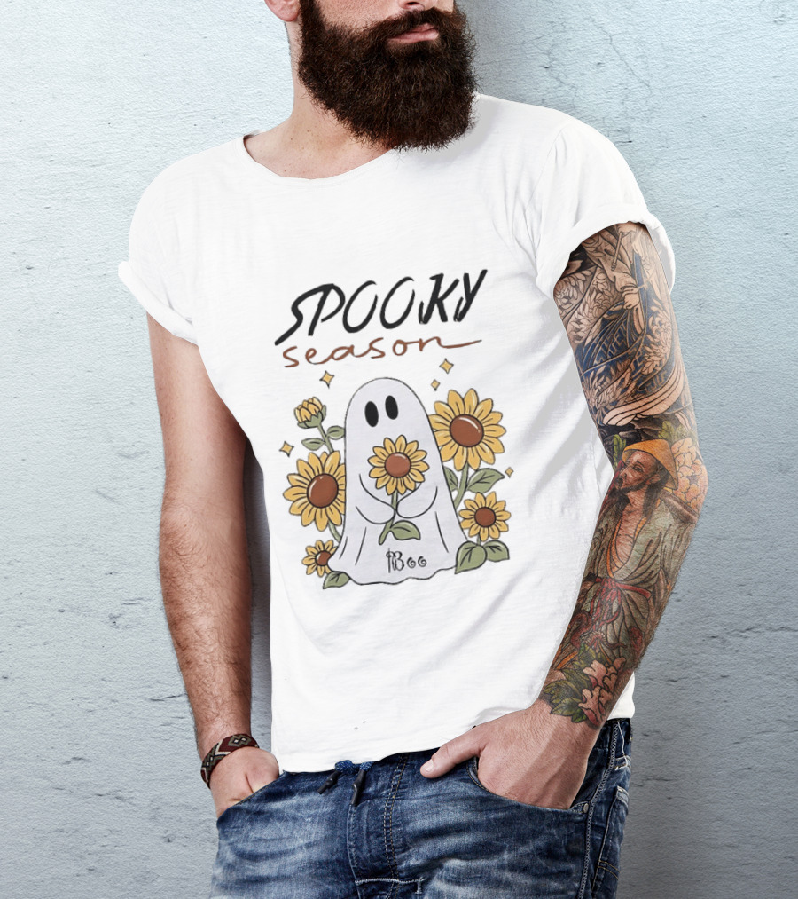 Spooky Season Ghost With Sunflowers Halloween Sunflower Ghost T-Shirt