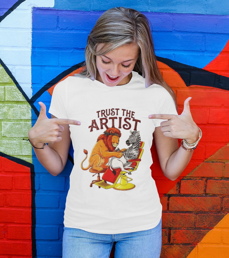 Trust The Artist Lion Tattooing Zebra In Barber Chair T-Shirt