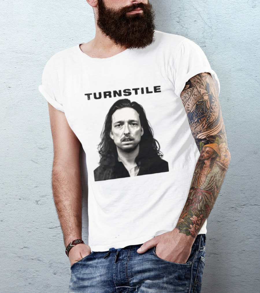 Turnstile Distressed Font Black And White T-Shirt