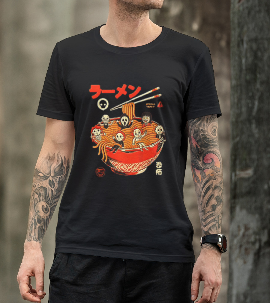 Chucky Ghostface Kayako Michael Myers Pennywise Jason Voorhees Ramen Horror Characters Eat Scream T-Shirt