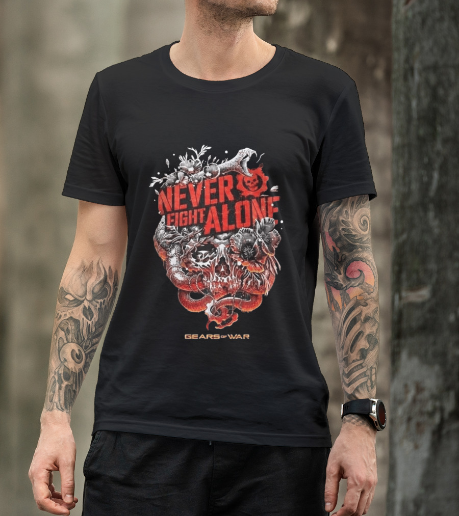 Gears Of War Never Fight Alone Skull Floral Snake T-Shirt