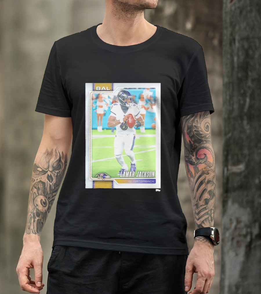 Lamar Jackson Baltimore Ravens Quarterback Topps Trading Card Authentic NFL Edition T-Shirt