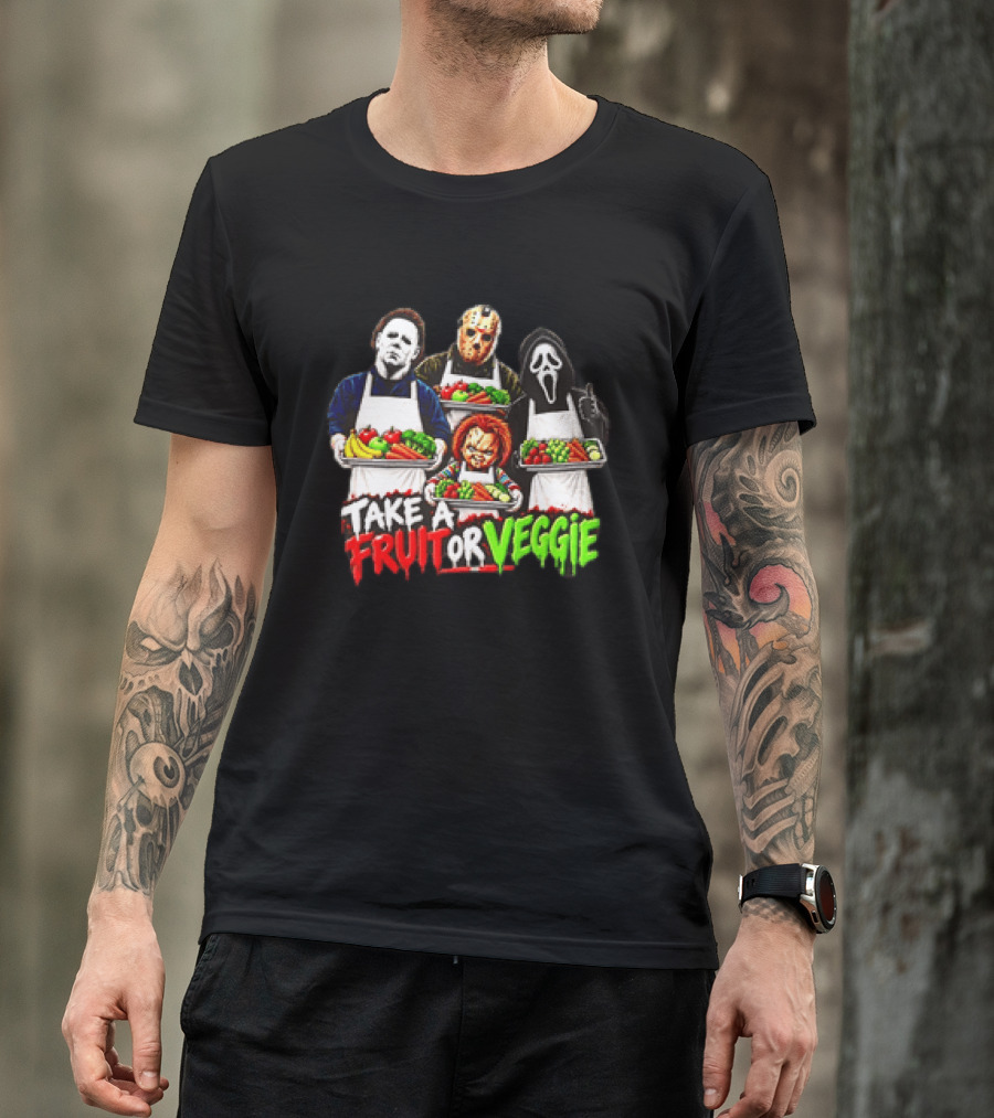 Michael Myers Jason Voorhees Ghostface Chucky Horror Movie Take A Fruit Or Veggie T-Shirt