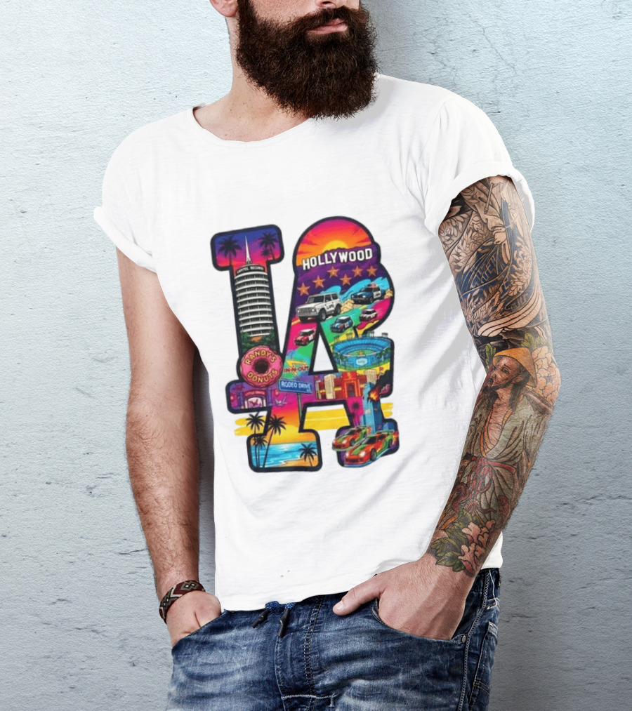 Los Angeles Hollywood Randy's Donuts Rodeo Drive Palm Trees Dodgers Stadium T-Shirt