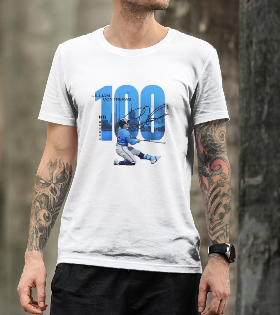 William Contreras Milwaukee Brewers 100 HR Milestone Signature T-Shirt