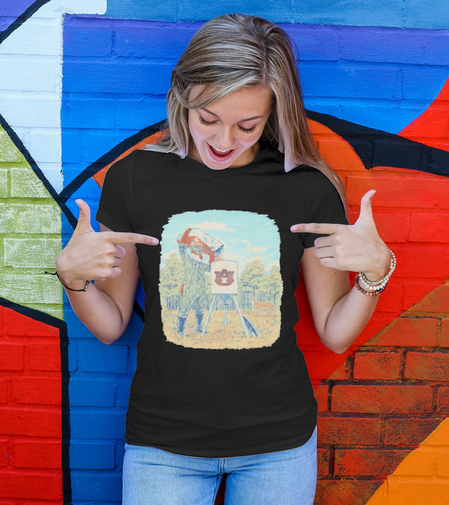 Aubie The Tiger Auburn University Deer Hunting Scene With Feeder And Deer T-Shirt