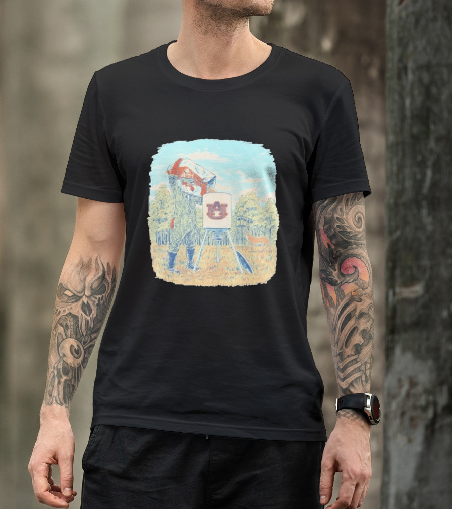 Aubie The Tiger Auburn University Deer Hunting Scene With Feeder And Deer T-Shirt