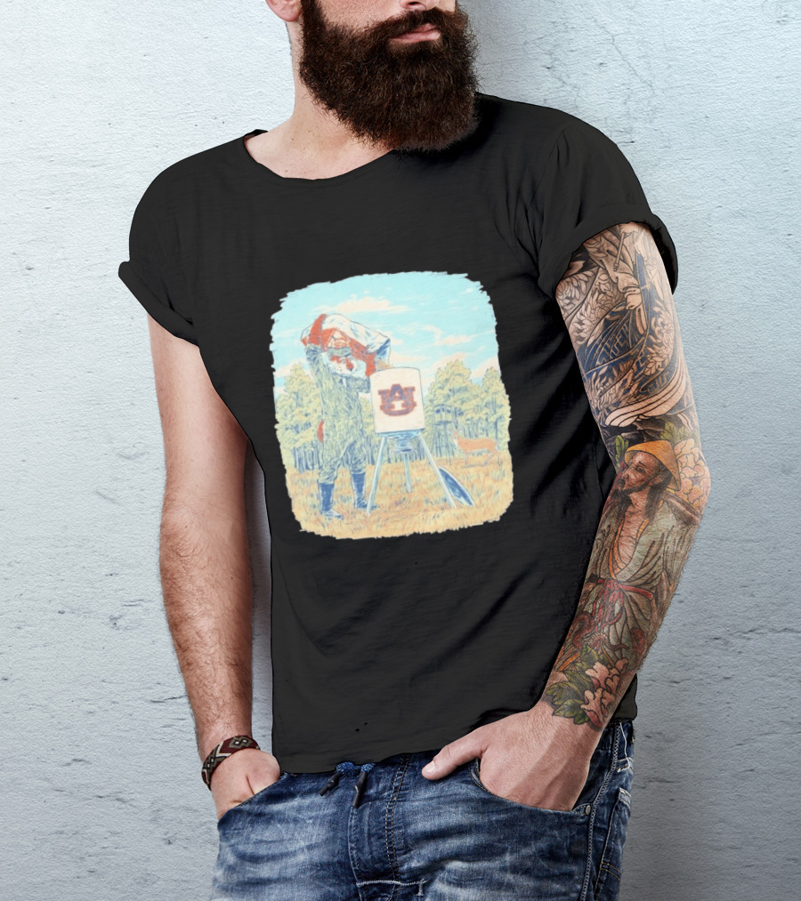 Aubie The Tiger Auburn University Deer Hunting Scene With Feeder And Deer T-Shirt
