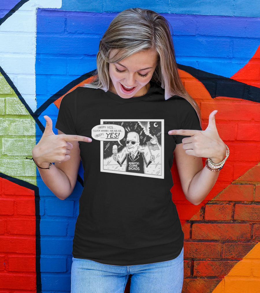 Joe Biden Robotic Clone Sickos Cartoon Ice Cream Flag Speech Bubble BEEP YES T-Shirt