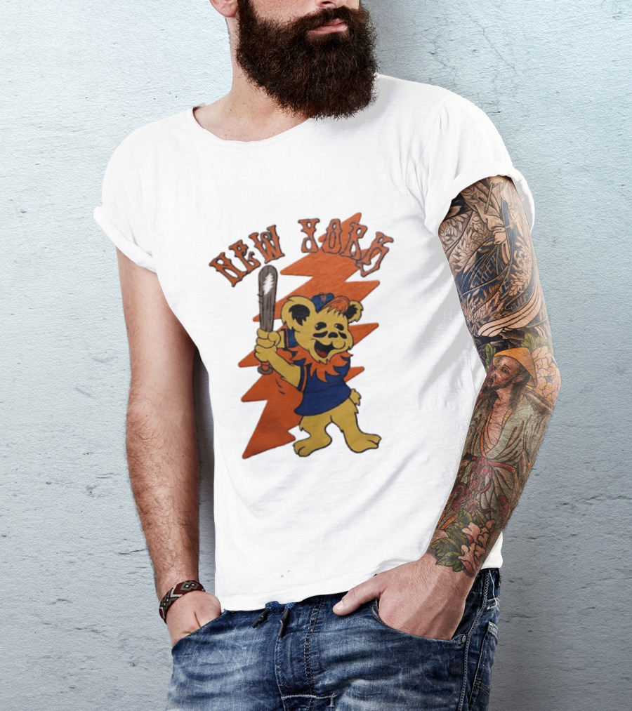New York Grateful Dead Dancing Bear Batting Baseball Mets MLB T-Shirt