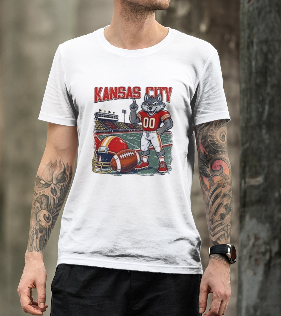 Kansas City Chiefs Wolf Mascot Football Stadium Scene T-Shirt