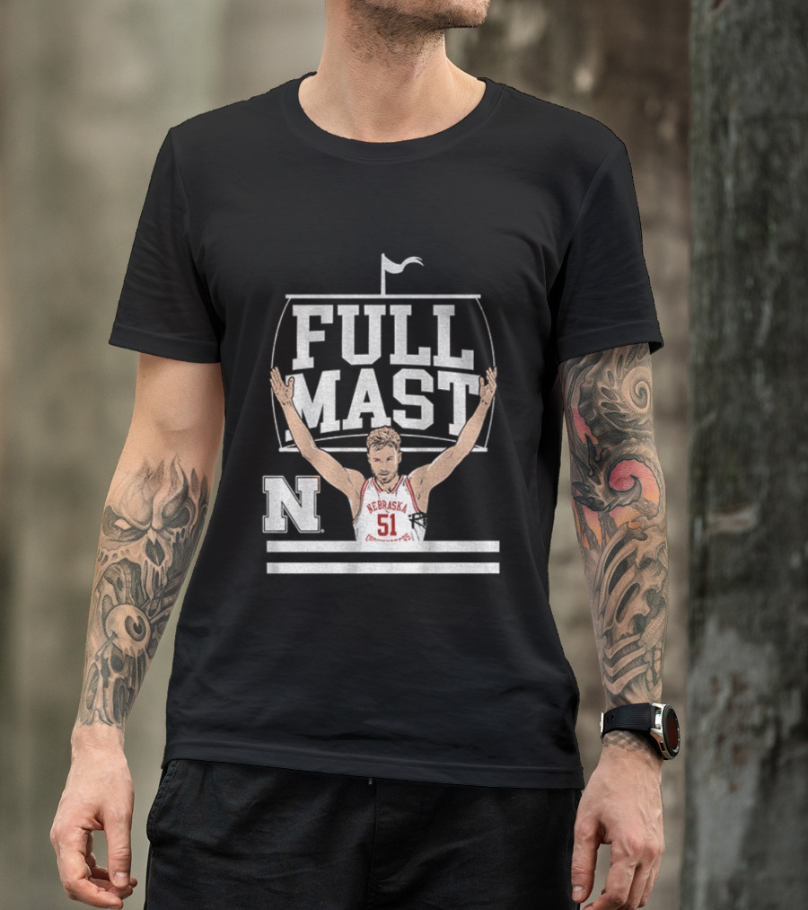 Rienk Mast 51 Full Mast Nebraska Cornhuskers Basketball Cartoon T-Shirt