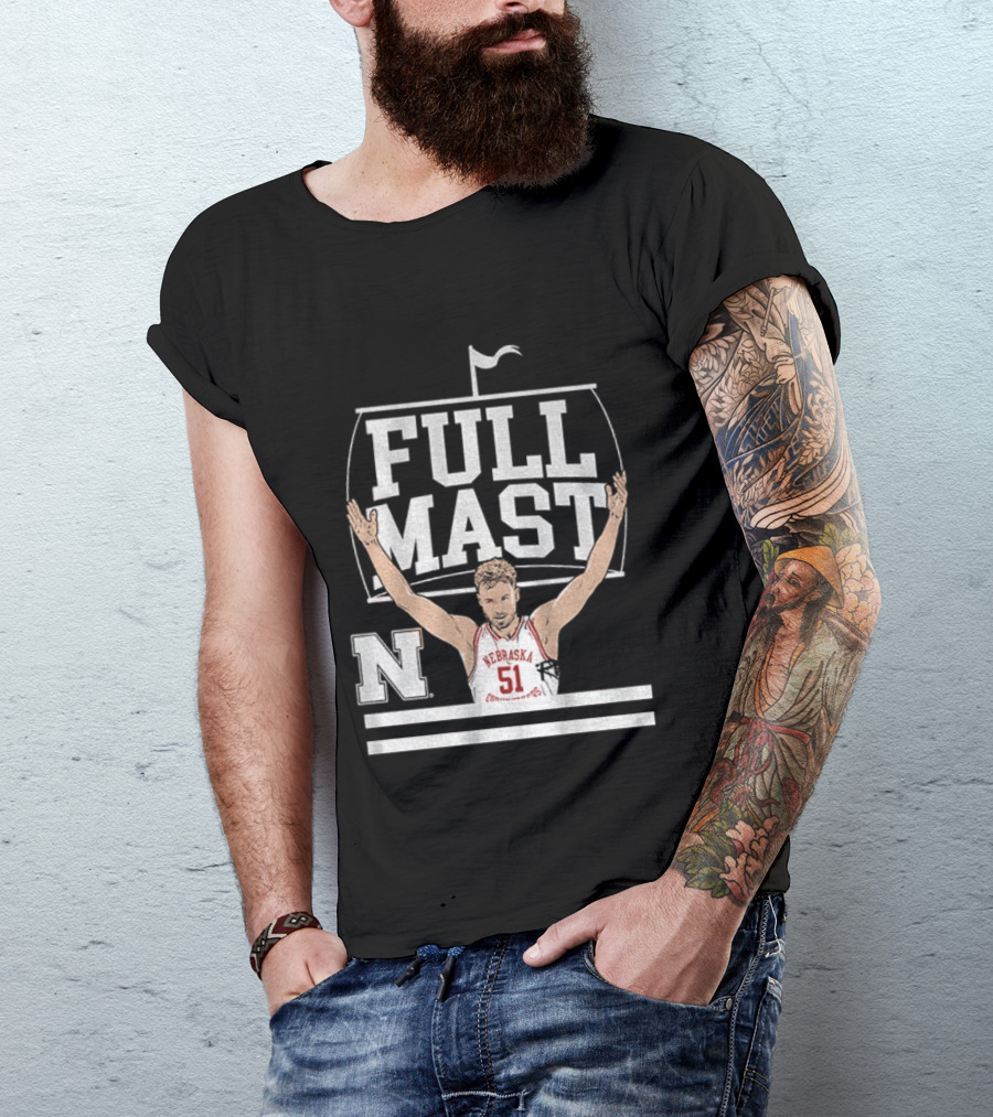 Rienk Mast 51 Full Mast Nebraska Cornhuskers Basketball Cartoon T-Shirt