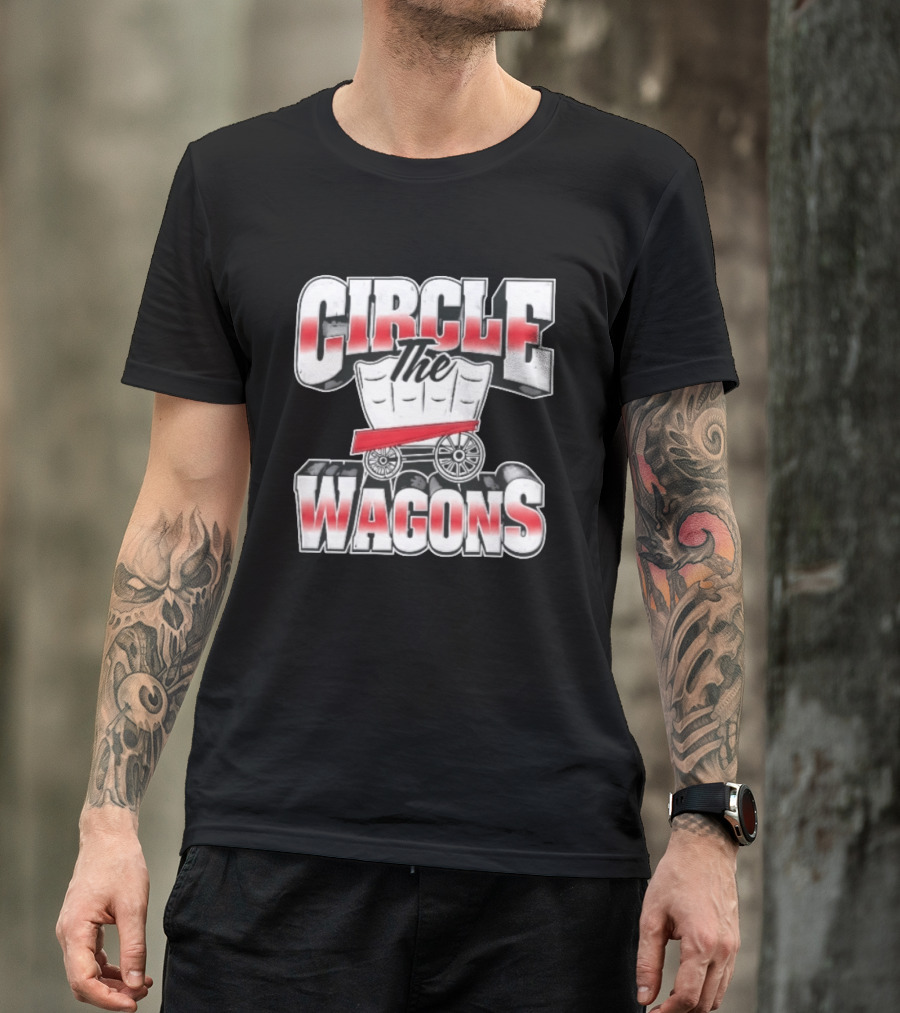 Circle The Wagons Pioneer Covered Wagon Red White 3D T-Shirt