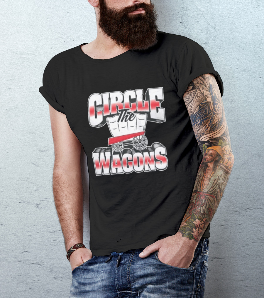 Circle The Wagons Pioneer Covered Wagon Red White 3D T-Shirt
