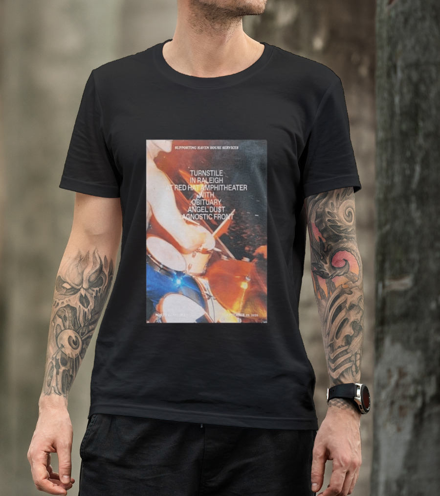 Turnstile Raleigh Red Hat Amphitheater September 29 2026 Obituary Angel Dust Agnostic Front Concert Supporting Haven House Services T-Shirt