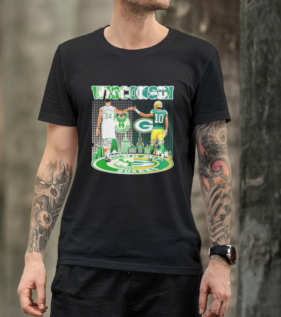 Wisconsin Milwaukee Bucks Giannis Antetokounmpo Green Bay Packers Jordan Love T-Shirt
